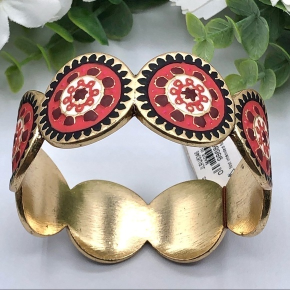 Lucky Brand Suzani Style Matte Enamel Mandala Scalloped Bangle Bracelet - Picture 2 of 11